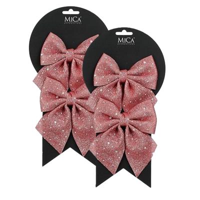 Kerst ornamenten strikken - 4x st - roze met glitter - 12 x 13 cm - kerstboomstrikjes
