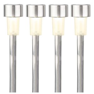 8x Buiten/tuin LED zilveren stekers solar verlichtingen 36 cm RVS warm wit