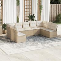 9-delige Loungeset met kussens poly rattan beige