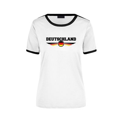 Deutschland wit / zwart ringer landen t-shirt logo met vlag Duitsland voor dames Deutschland wit / zwart ringer landen t-shirt logo met vlag Duitsland voor dames
