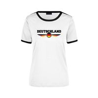 Deutschland wit / zwart ringer landen t-shirt logo met vlag Duitsland voor dames - thumbnail