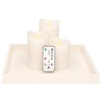 Houten kaarsenonderbord/plateau met LED kaarsen set 3 stuks wit - Kaarsenplateaus