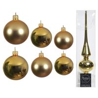 Groot pakket glazen kerstballen 50x goud glans/mat 4-6-8 cm met piek glans - thumbnail