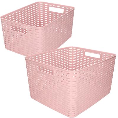 Opbergboxen / opbergmandjes set - 5x stuks - rotan kunststof - roze - met inhoud 18 en 28 liter