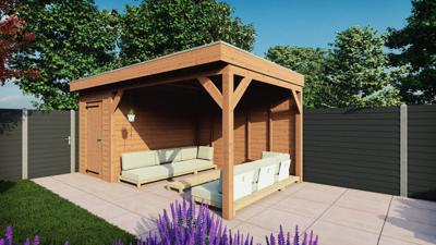 Trendhout Overkapping met schuur Traditioneel douglas 550x330x260 cm met douglas onbehandelde wanden- Plat dak- - Trendhout