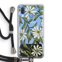 Wit bloemenpatroon: Samsung Galaxy A40 Transparant Hoesje met koord Wit bloemenpatroon: Samsung Galaxy A40 Transparant Hoesje met koord