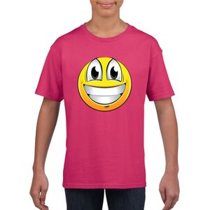 Emoticon t-shirt super vrolijk roze kinderen