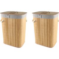 2x Bamboe houten wasmanden/wasgoedmanden 29 x 39 x 57 cm