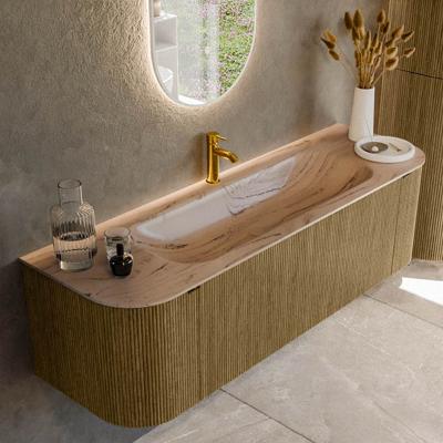 Badmeubel Mondiaz Kurve-Dlux | 150 cm | Meubelkleur Dusk | Wastafelkleur Arena | Solid surface | Wasbak midden spoelbak | 1 kraangat