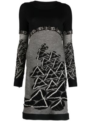 CHANEL Pre-Owned robe courte en intarsia à manches longues (2009) - Noir