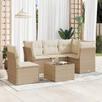 6-delige Loungeset met kussens poly rattan beige