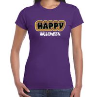 Halloween verkleed t-shirt dames - Happy Halloween - paars - themafeest outfit