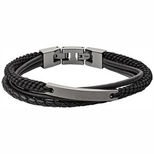 Fossil JF03185793 Armband Vintage Casual staal-leder gunmetal-zwart 18-19,5 cm