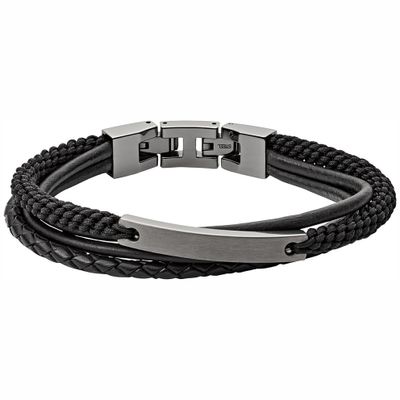 Fossil JF03185793 Armband Vintage Casual staal-leder gunmetal-zwart 18-19,5 cm
