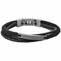 Fossil JF03185793 Armband Vintage Casual staal-leder gunmetal-zwart 18-19,5 cm