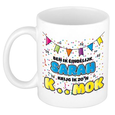 Verjaardag/cadeau mok 50 jaar - Sarah - keramiek - 300 ml