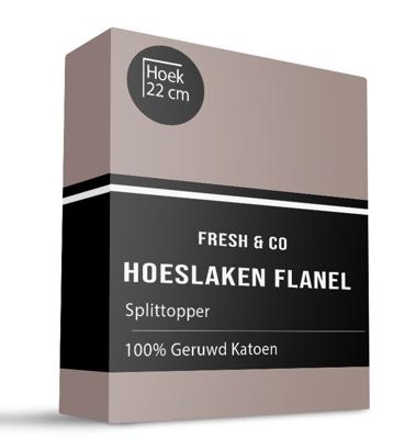 Splittopper Hoeslaken Flanel 180x200 Cm Taupe Zacht Fresh And Co - Dekbed-Discounter.nl