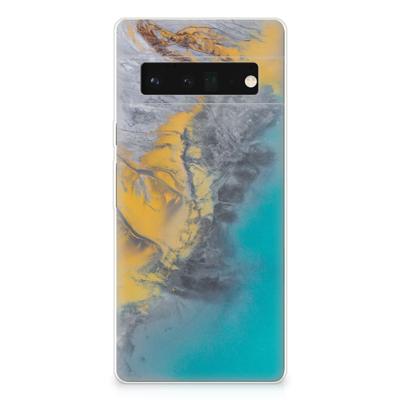 Google Pixel 6 Pro | TPU | Siliconen hoesje | Marble Blue Gold