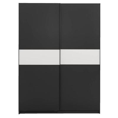 Leen Bakker - Schuifdeurkast Genua - Antraciet/wit - 204x150x60 Cm - Spaanplaat - Zwart#Grijs - 150.6x204x60.3 Cm