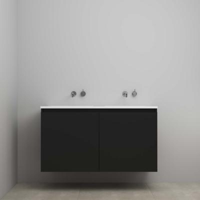 On-Line Onderkast - 120 cm - Voorgemonteerd - Greeploos 2 Deuren - Acryl Wastafel - 2 Kraangaten - Mat Zwart
