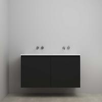 On-Line Onderkast - 120 cm - Voorgemonteerd - Greeploos 2 Deuren - Acryl Wastafel - 2 Kraangaten - Mat Zwart