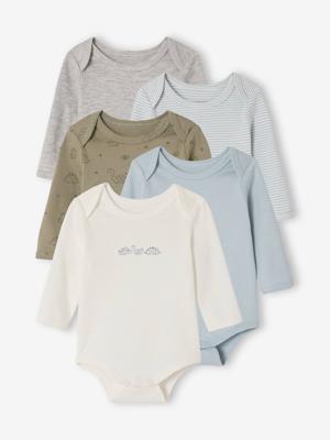 Set van 5 body's met lange mouwen Dinosaurus kaki