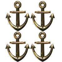 Carnaval verkleed broche/speld maritiem anker - 4x stuks - goud - 7 cm - Kapitein/matroos accessoire