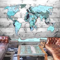 Fotobehang - Wereldkaart blauwe continenten , premium print vliesbehang