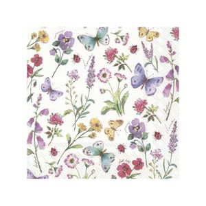 20x Gekleurde 3-laags servetten bloemen en vlinders 33 x 33 cm