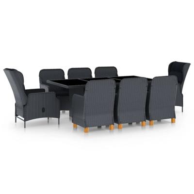 9-delige Tuinset met kussens poly rattan donkergrijs