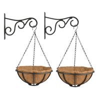 Set van 2x stuks Hanging baskets 30 cm met metalen muurhaken - complete hangmand set - thumbnail