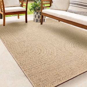 Karpet24 Kenzy Buitentapijt met jute look| Rechthoekig met regenboogmotief | natuurlijke look voor tuin, balkon of terras | Weer- en UV-bestendig Tuintapijt-200 x 290 cm