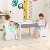 Kindertafel met 2 Stoelen Kinderzitgroep met Omkeerbaar en Afneembaar Tafelblad Lichtgrijs