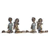Decoratieve figuren DKD Home Decor 17 x 13 x 22 cm Rood Gouden Turkoois Kinderen (2 Stuks)