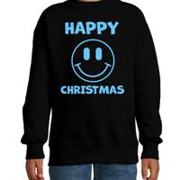 Kersttrui/sweater voor jongens/meisjes - Happy Christmas - zwart - Smile Emoticon - glitter blauw