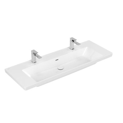 Wastafel Villeroy & Boch Subway 3.0 Met CeramicPlus 2 Kraangaten Met Overloop 130x47x16.5 cm Wit Alpin