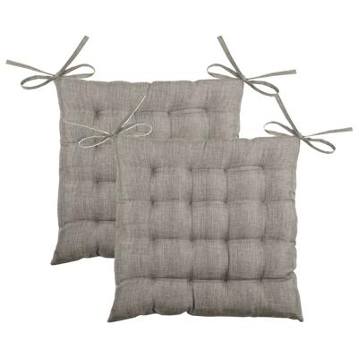 Stof Textile stoelkussen BEA - 2x - beige - 40 x 40 x 4 cm - touwtjes sluiting - binnen/buiten