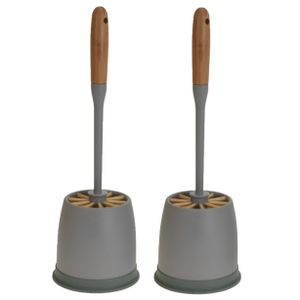 2x stuks toiletborstels grijs met houder kunststof 35 cm