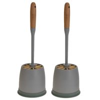 2x stuks toiletborstels grijs met houder kunststof 35 cm