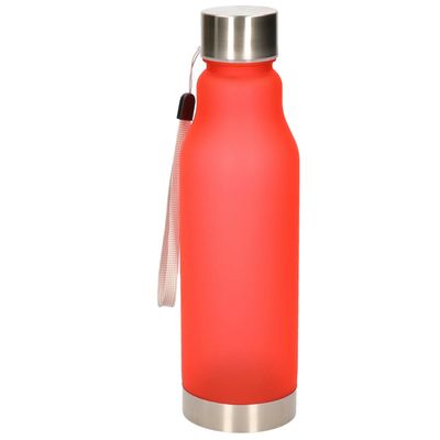 Waterfles/drinkfles/sportfles - rood - kunststof - rvs - 600 ml