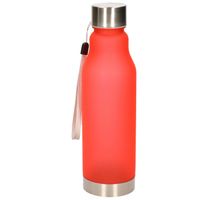 Waterfles/drinkfles/sportfles - rood - kunststof - rvs - 600 ml - thumbnail