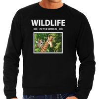 Giraf sweater / trui met dieren foto wildlife of the world zwart voor heren - thumbnail