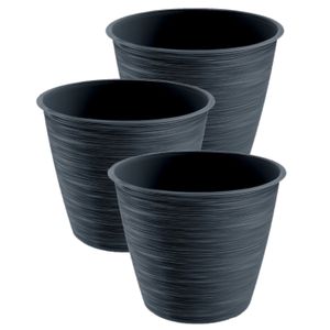 3x stuks stijlvolle kunststof plantenpot/bloempot dia 17 cm/hoogte 14.5 cm Paintstripe antraciet gri