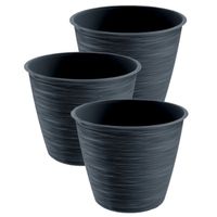 3x stuks stijlvolle kunststof plantenpot/bloempot dia 17 cm/hoogte 14.5 cm Paintstripe antraciet gri - thumbnail