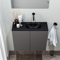Zaro Polly toiletmeubel 60cm donkergrijs met zwarte wastafel zonder kraangat rechts - thumbnail