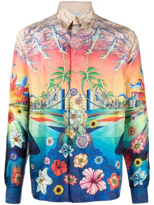 Casablanca chemise en soie à imprimé graphique - Bleu