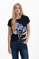 Bloemen T-shirt met koord - BLACK - XL