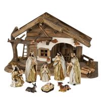 Kerststal met figuren - hout - 8 beelden - kerststal - kerststal figuren