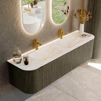 Badmeubel Mondiaz Kurve-Dlux | 170 cm cm | Meubelkleur Shadow | Wastafelkleur Ostra | Solid surface | Wasbak beiden zijden spoelbak | 2 kraangaten