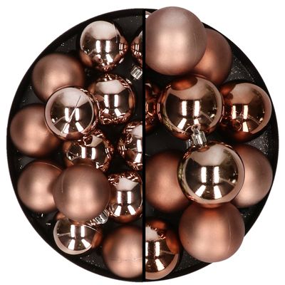 28x stuks kunststof kerstballen bruin 4 en 6 cm